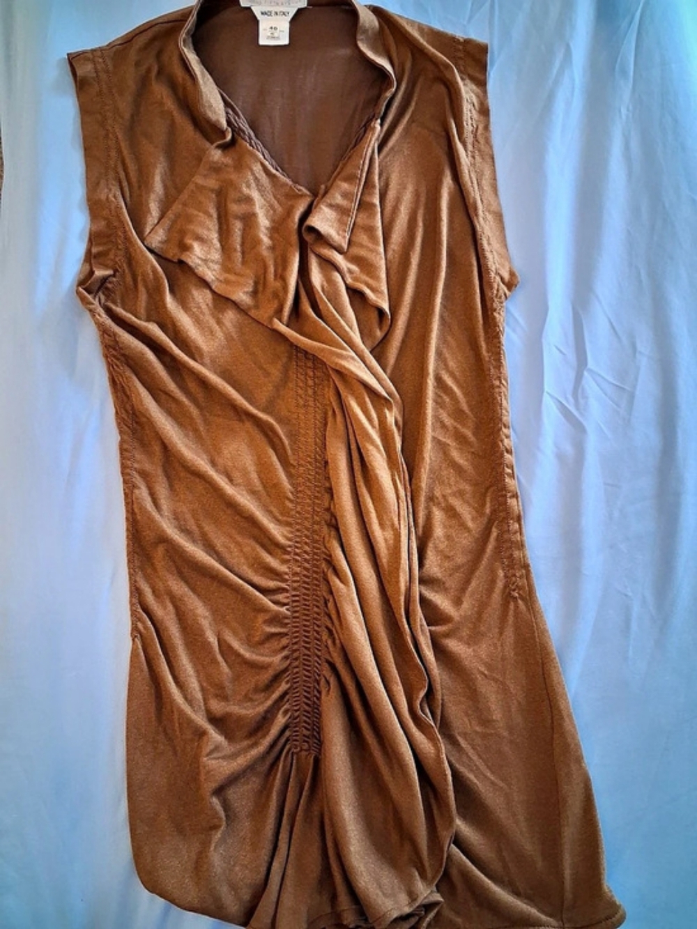 Saks Fifth Avenue Draped Brown Midi Dress Size 40 Like New